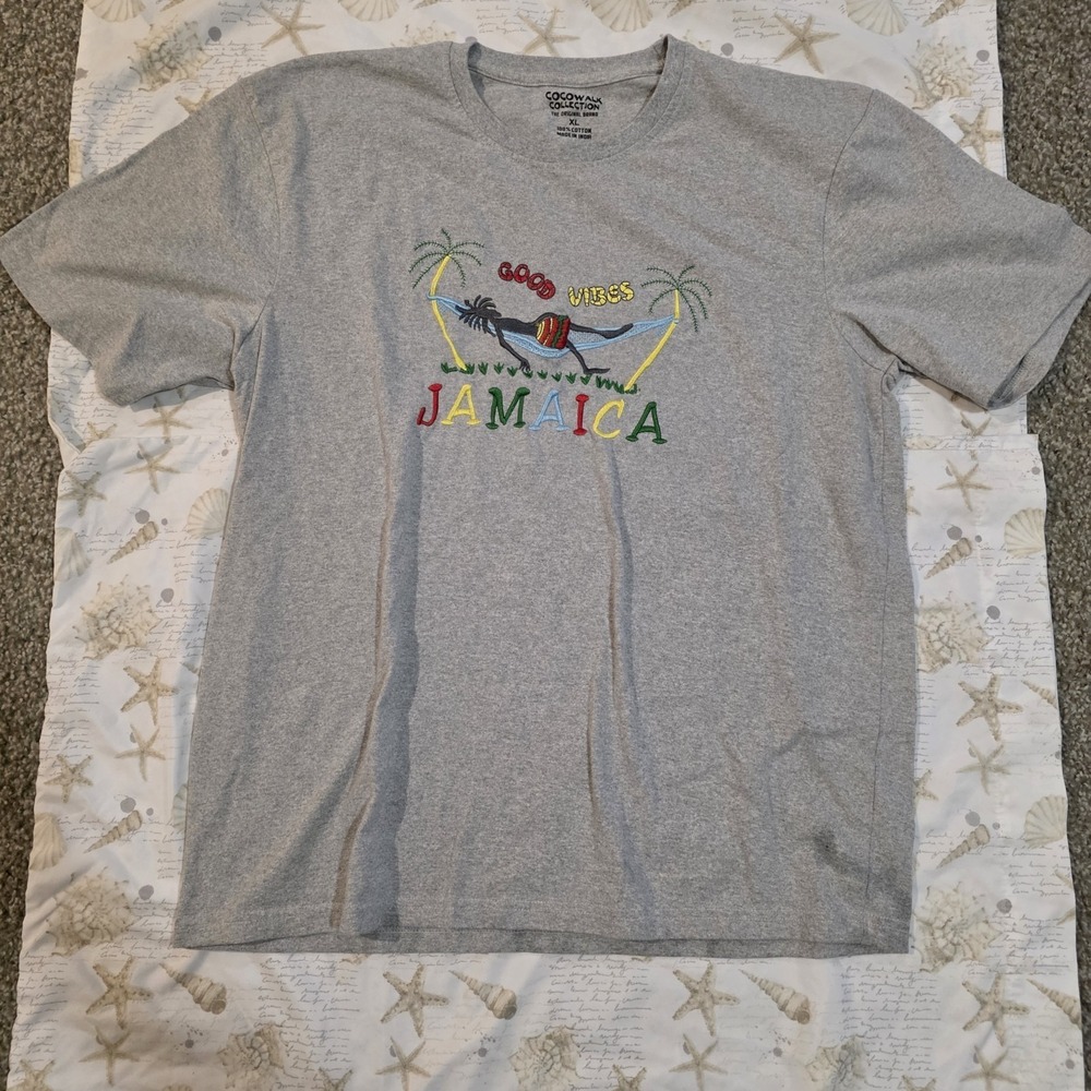 Cocowalk Collection Jamaica T Shirt XL Gray Embroidered Good Vibes Hammock Mens